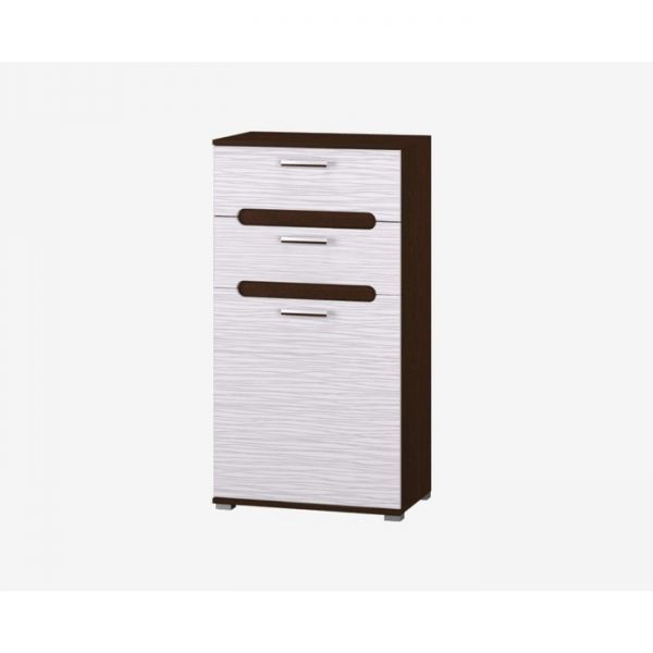 Тумба с дверками и ящиком МИШЕЛЬ 602х386х1150 венге цаво/МДФ белый страйп