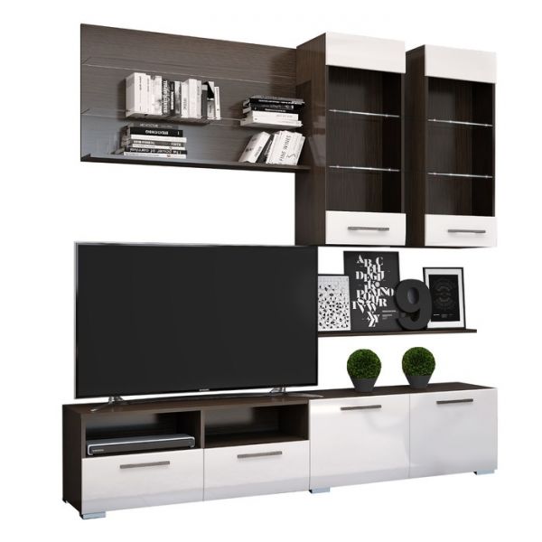 Модульная система в гостиную «Ненси-3», МДФ, цвет венге, белый глянец