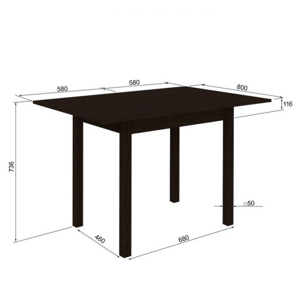 Стол обеденный раскладной СО-07, 800х580(1160)х736, венге цаво/венге цаво