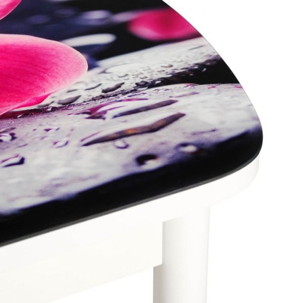 Стол раздвижной с ФП  Орхидея на камне 1100/1500х700х777 стекло/пояс белый/Прям. бел ноги