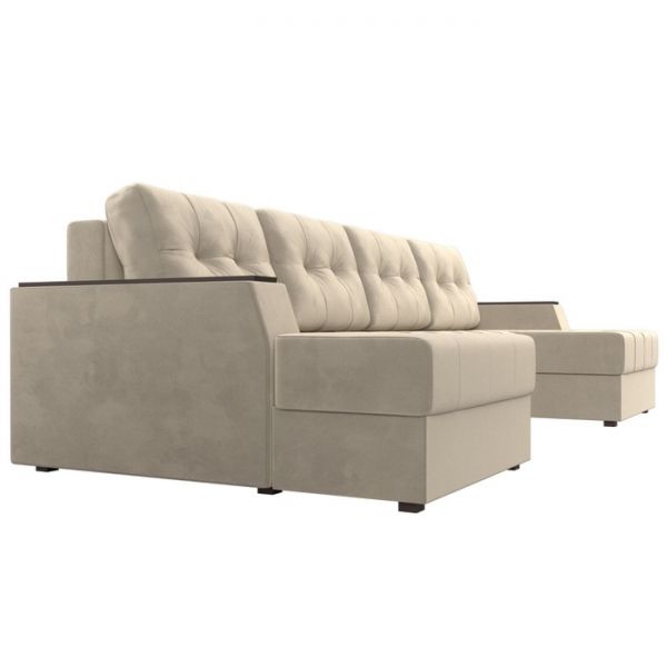 П-образный диван «Амир», механизм еврокнижка, микровельвет, цвет бежевый