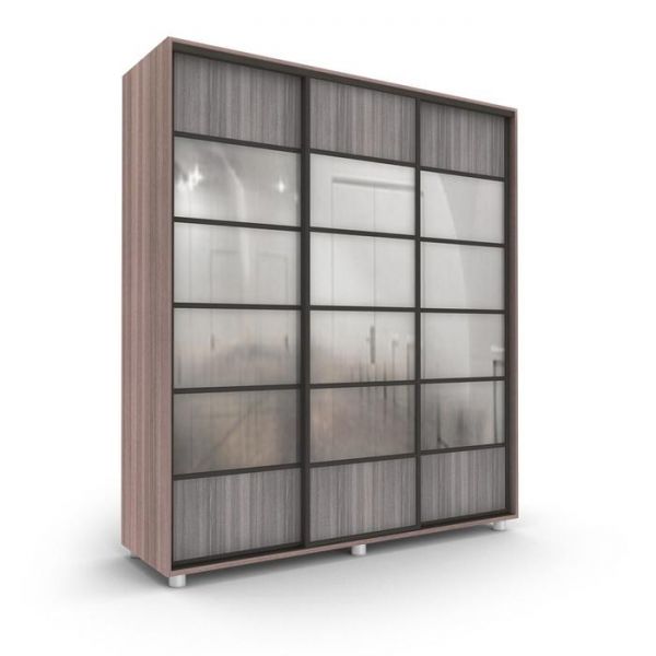 Шкаф-купе Стильный зелкало+ЛДСП Ясень шимо тёмный/Белый/Венге тёмный 2100х600х2300