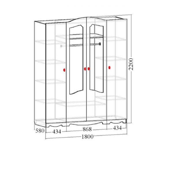 Шкаф 4-х дверный «Венеция 4» с 2-мя зеркалами, цвет белый / арктик матовый / деним матовый