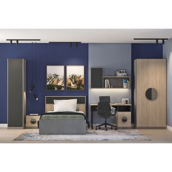 Шкаф для одежды «Тиволи», 2-х дверный, 932 ? 592 ? 2153 мм, дуб сонома / глиняный серый