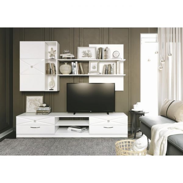 Гостиная Севиль 2002*950/480*400,  Белый глянец МДФ/Белый ЛДСП