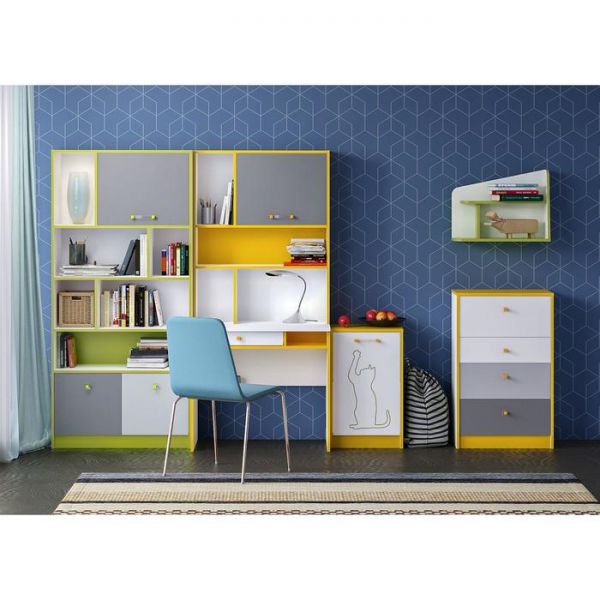 Комод Альфа 13.120, 602х370х965, Желтый/Темно-серый/Белый премиум/Стальной серый