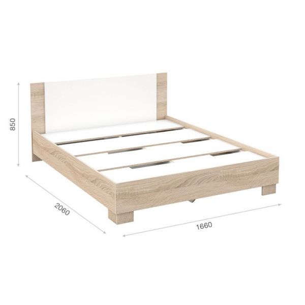 Кровать «Аврора» без ПМ, 90 ? 200 см, со встроенным основанием, цвет сонома / белый