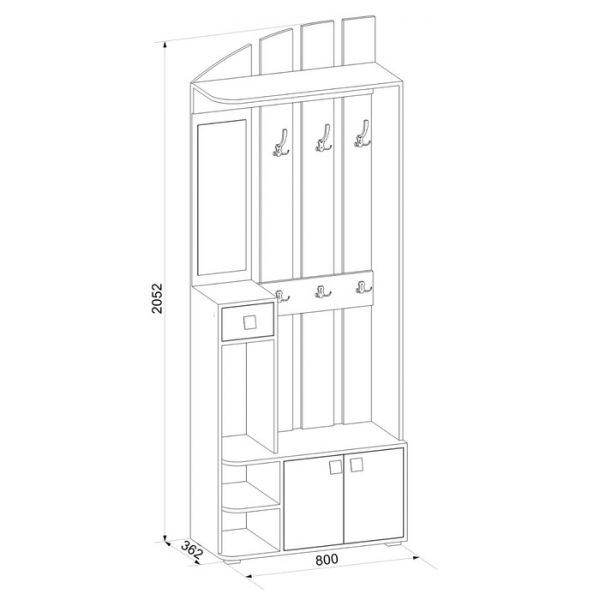 Прихожая Ивушка 25, 800х362х2052 Бодега тёмный/Бодега светлый
