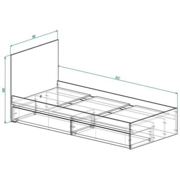 Кровать 900 с ящиками и основанием Бетти, с/м 900х2000, Дуб крафт золотой/Белый