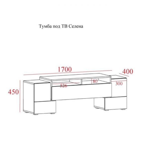 Тумба под ТВ Селена, 1700х400х450, Дуб сонома/Белый