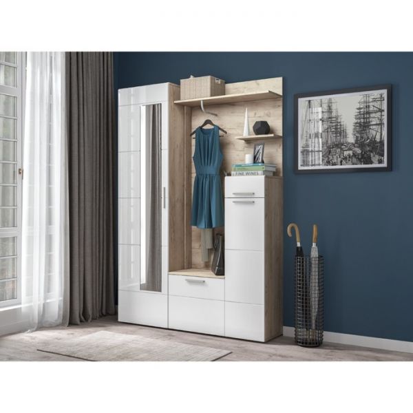 Прихожая Лайн 10.16, 898х351х2100, Дуб крафт серый/Белый глянец