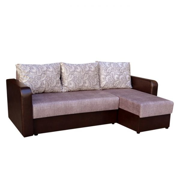 Еврософа "Непал-Эконом" угловой, ткань Мауа 78/Аркон 3/экокожа коричневая