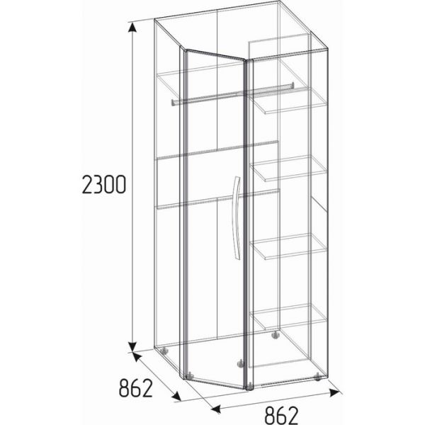 Шкаф угловой Nature 156, 862 ? 862 ? 2300 мм, цвет гаскон пайн