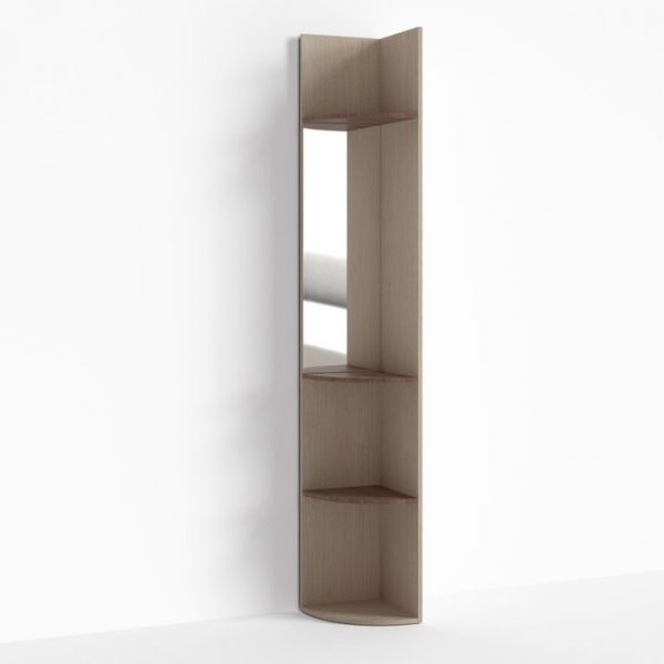 Стеллаж радиусный с зеркалом ПР-ШС-1-7, 330х330х2100 мм, ясень шимо св, ясень шимо тем