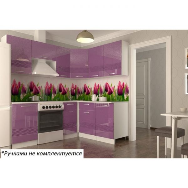 Кухонный гарнитур угловой Волна 13, 2100х1600 мм, Фиолетовый металлик