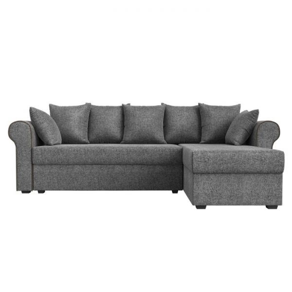 Угловой диван «Рейн», механизм еврокнижка, угол правый, рогожка, серый / кант коричневый