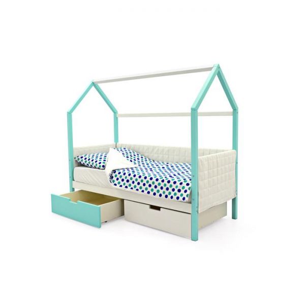 Детская кровать-домик мягкий Бельмарко  Svogen мятно-белый