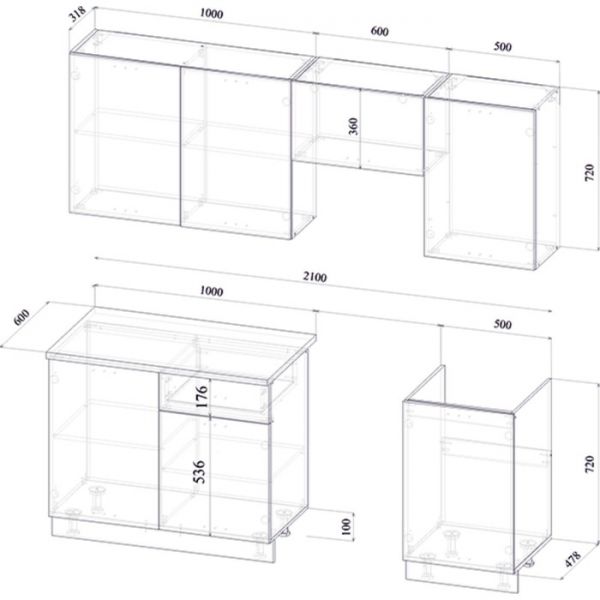 Кухонный гарнитур 2100 мм, цвет корпус белый / МДФ синяя сталь / столешница сахара белая
