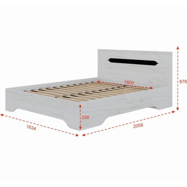 Кровать Вега 1600 с ортопед.осн, с/м 1600х2000, Крафт белый/Венге