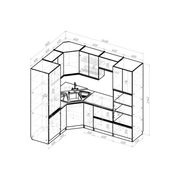 Кухонный угловой гарнитур Лидия оптима 2400х1800 Белый/Сосна/Капри, Бетон темный