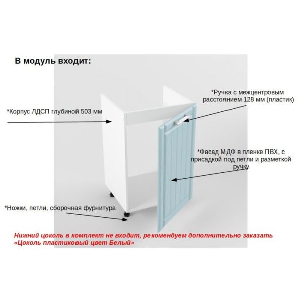 Шкаф под мойку с дверью РоялВуд, 473х500х850, Белый/Голубой прованс