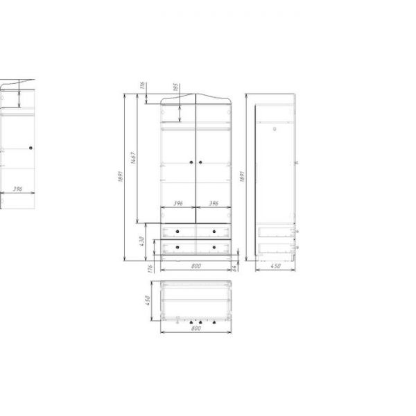 Шкаф 2-х дверный с ящиками Football, 800х450х1890, Белый/ Ясень шимо светлый