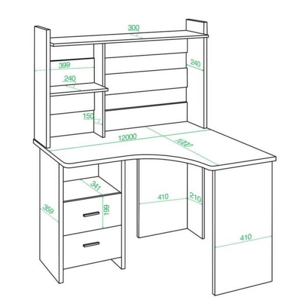 Компьютерный стол, 1200 ? 1000 ? 1520 мм, правый угол, цвет карамель/венге