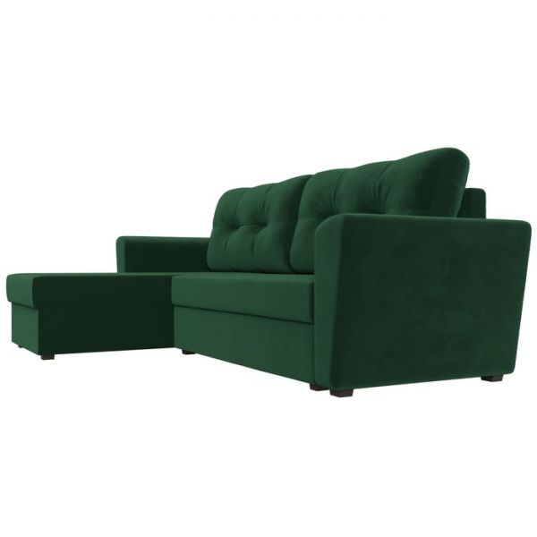 Угловой диван «Амстердам лайт», еврокнижка, правый угол, велюр, цвет зелёный