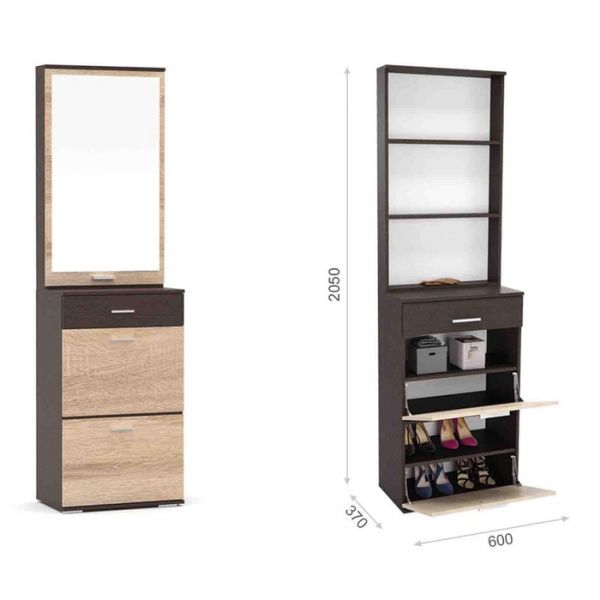 Прихожая «Виола», комод и зеркало, шкаф угловой, стеллаж угловой, цвет венге / дуб сонома