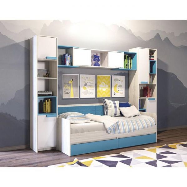 Стеллаж «Бриз №5.2», 400 ? 436 ? 2100 мм, цвет дуб эльза / бирюза / белый