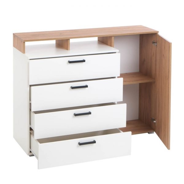 Комод №8, 1250х473х970, Дуб крафт золотой/Белый