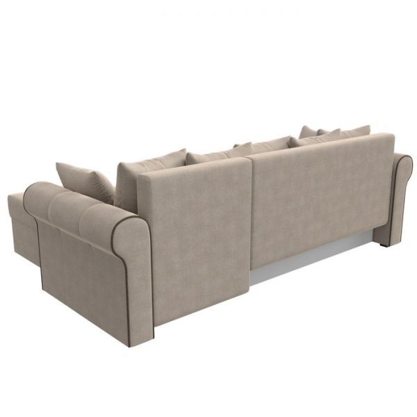 Угловой диван «Рейн», механизм еврокнижка, угол правый, рогожка, бежевый / кант коричневый