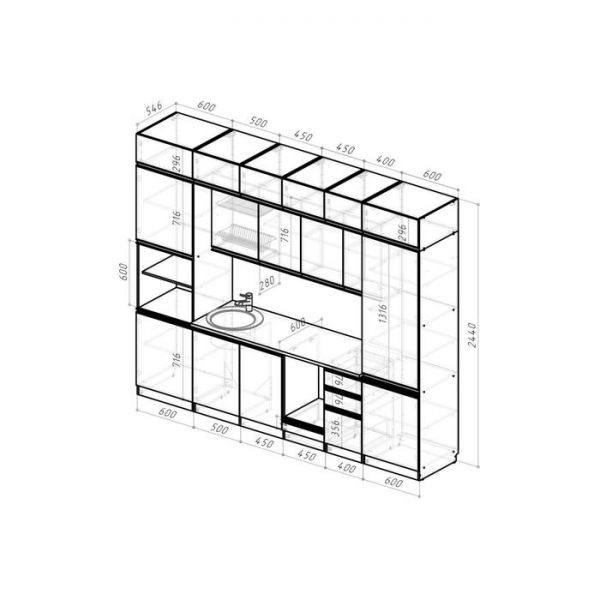 Кухонный гарнитур Сюита люкс 3000х600 Бетон светлый/Белый