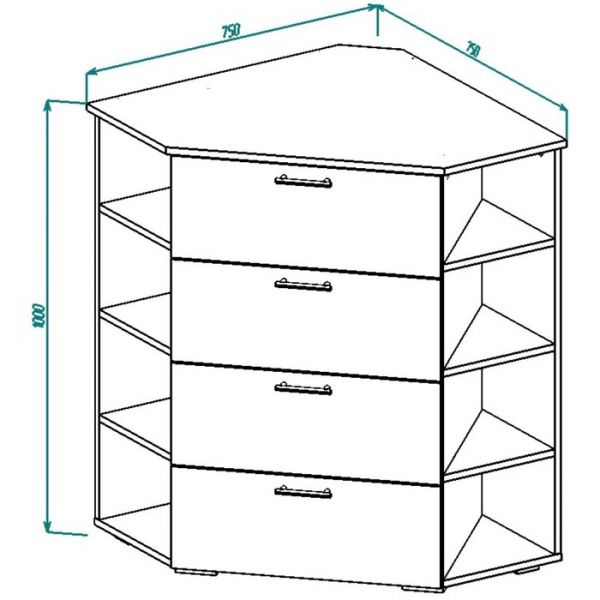 Комод К-21 1000х750х750 Дуб выбеленный/Венге