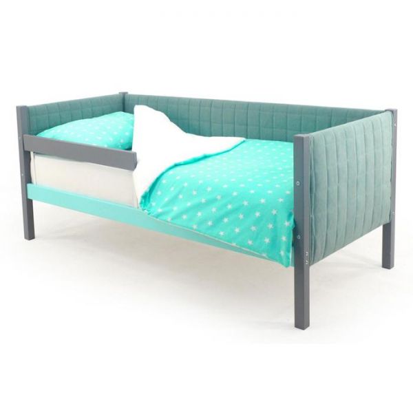 Детская кровать-тахта мягкая Svogen графит-мятный