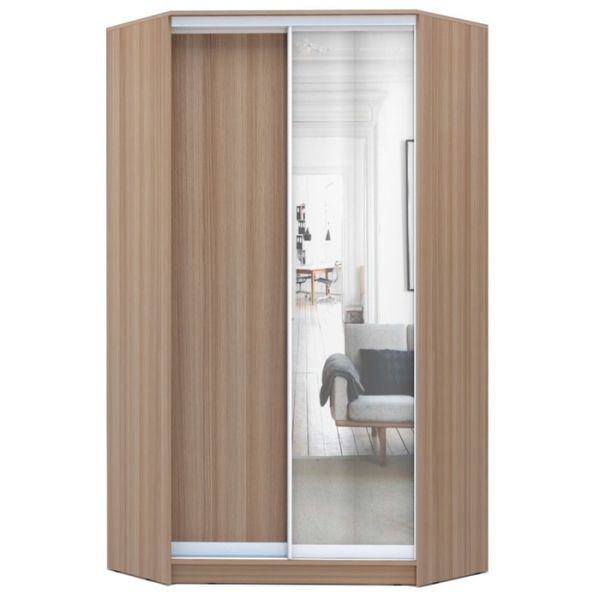 Угловой шкаф-купе Хит-У-23-4-15, 2300х1103х1103 ЛДСП+зеркало Белый