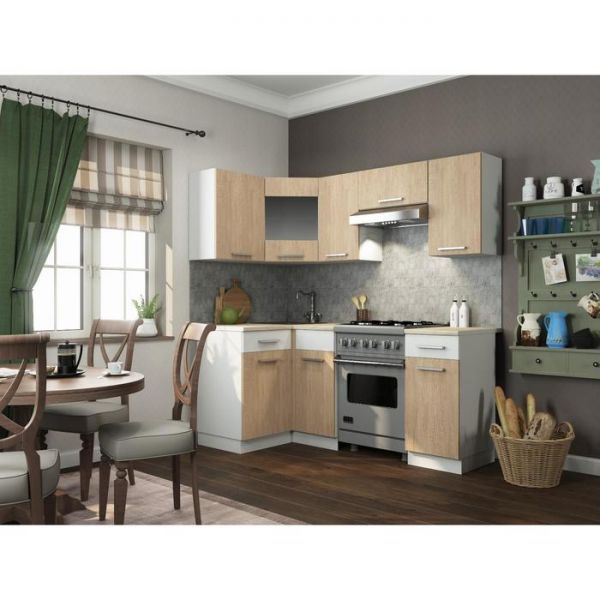 Кухонный гарнитур Алиса угловой, 2000 х 1100 мм, цвет Белый/дуб сонома