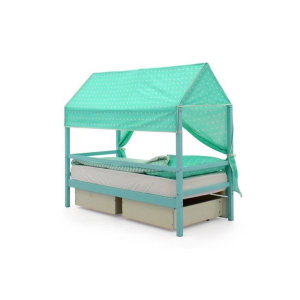 Крыша текстильная Бельмарко для кровати-домика Svogen звезды, фон мятный