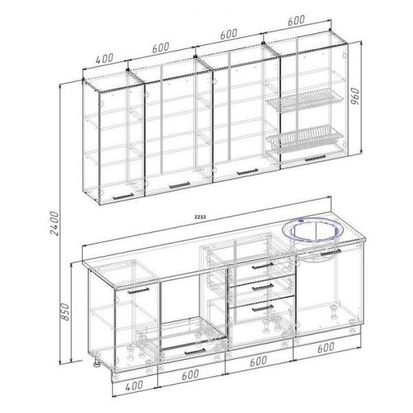 Кухня Гранж 2232х600 Антрацит/Детройт/Гранж, Антрацит