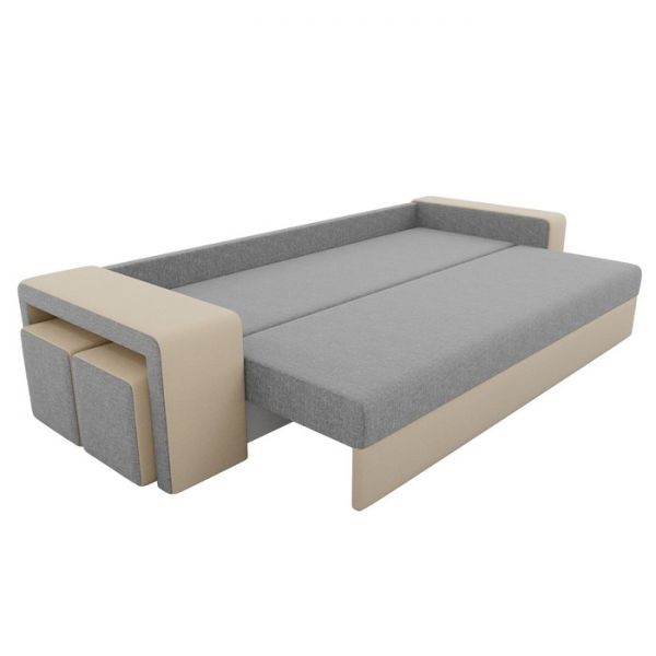 Диван прямой «Модена» с двумя пуфами, механизм еврокнижка, рогожка, цвет серый / бежевый