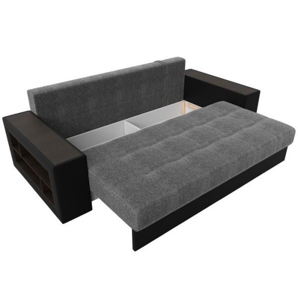 Диван прямой «Дубай», механизм еврокнижка, цвет серая рогожка / чёрная экокожа