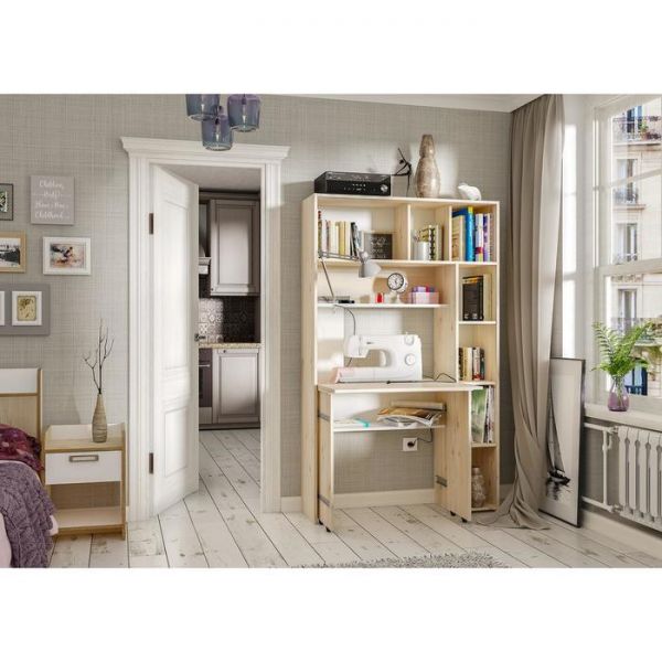 Стол с системой хранения Комфорт 12.94, 1104х330х1804, Гаскон Пайн светлый/Белый