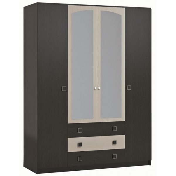 Шкаф 4-х дверный «Люсси», 1604 ? 586 ? 2120 мм, зеркало, цвет венге / дуб девон