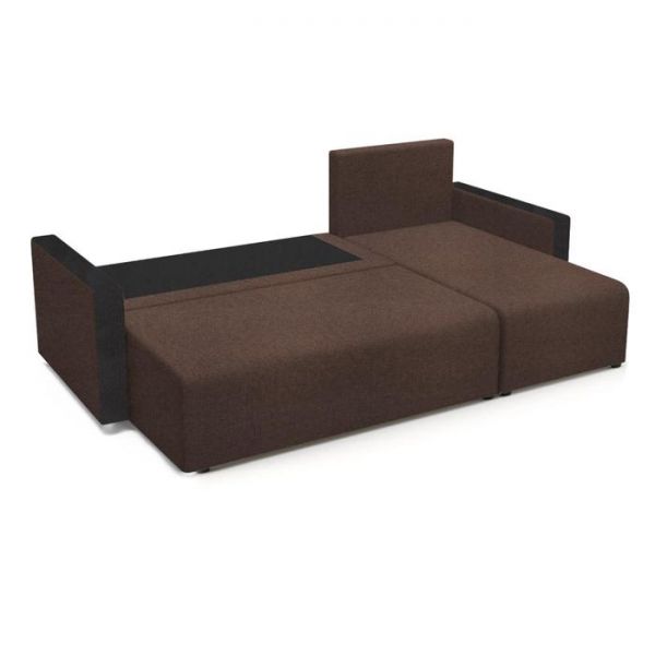 Угловой диван «Алиса 3», еврокнижка, бельевой ящик, рогожка, bahama ash/теоs dark brown