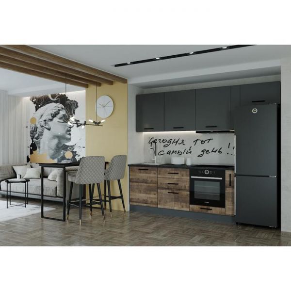 Кухня Гранж 2566х600 Антрацит/Детройт/Антрацит,Гранж