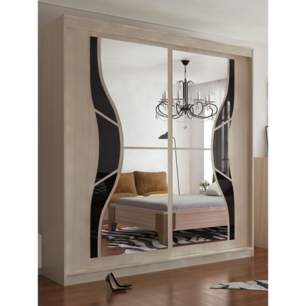 Шкаф многоцелевого назначения Оскар-11-2 2200х1840х604 Сосна карелия Черное стекло