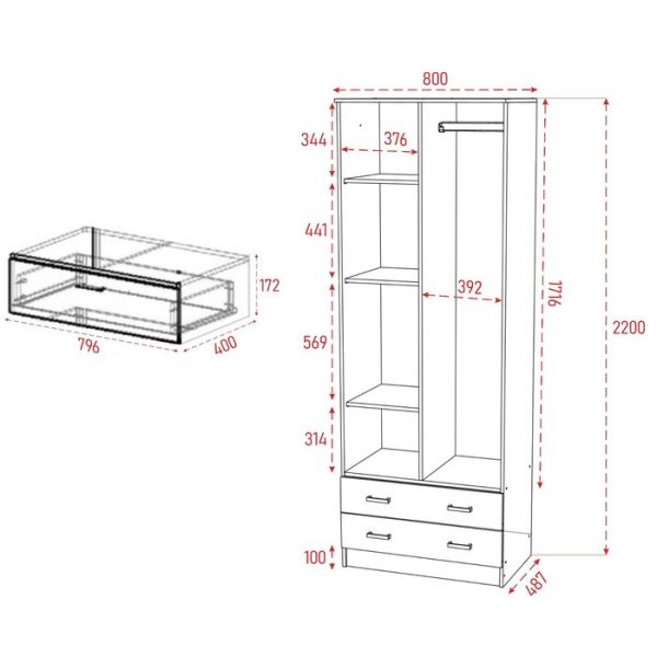Шкаф 2-ух дверный Дуэт 800х480х2200 Венге/Лоредо