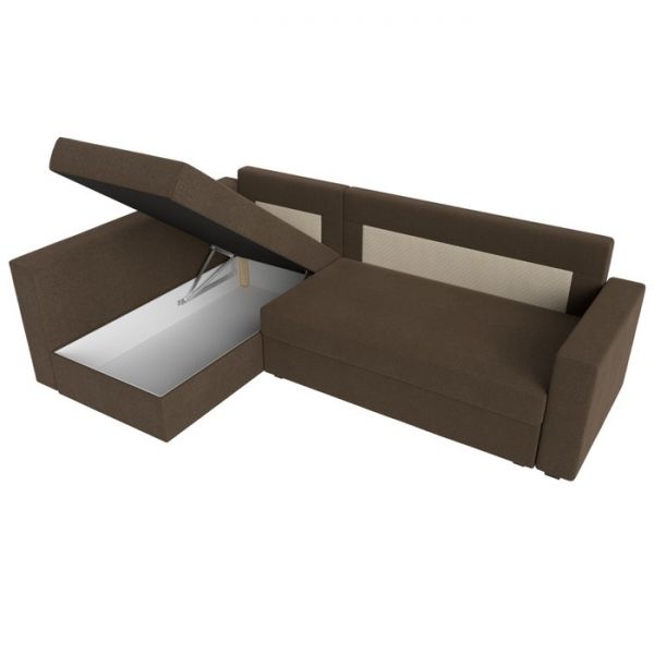 Угловой диван «Мансберг», механизм еврокнижка, угол левый, рогожка, цвет коричневый