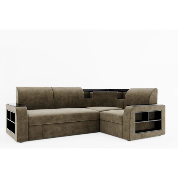 Угловой диван «Фараон», универсальный, дельфин, велюр, цвет селфи 01, вставка астор 536