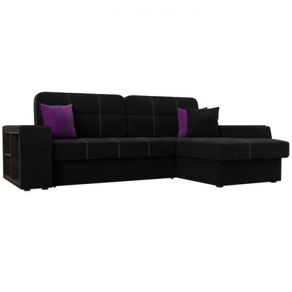 Угловой диван «Брюссель», механизм дельфин, микровельвет, цвет чёрный